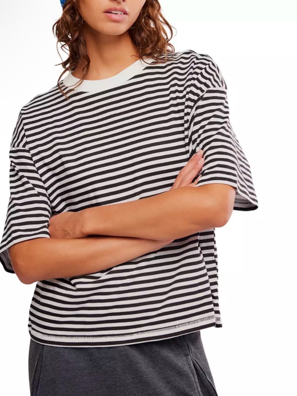 FP Movement by Free People Black & White Striped Short Sleeve Tee